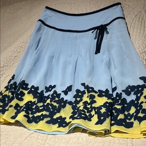 Liz Claiborne Blue and Yellow Floral A-Line Skirt